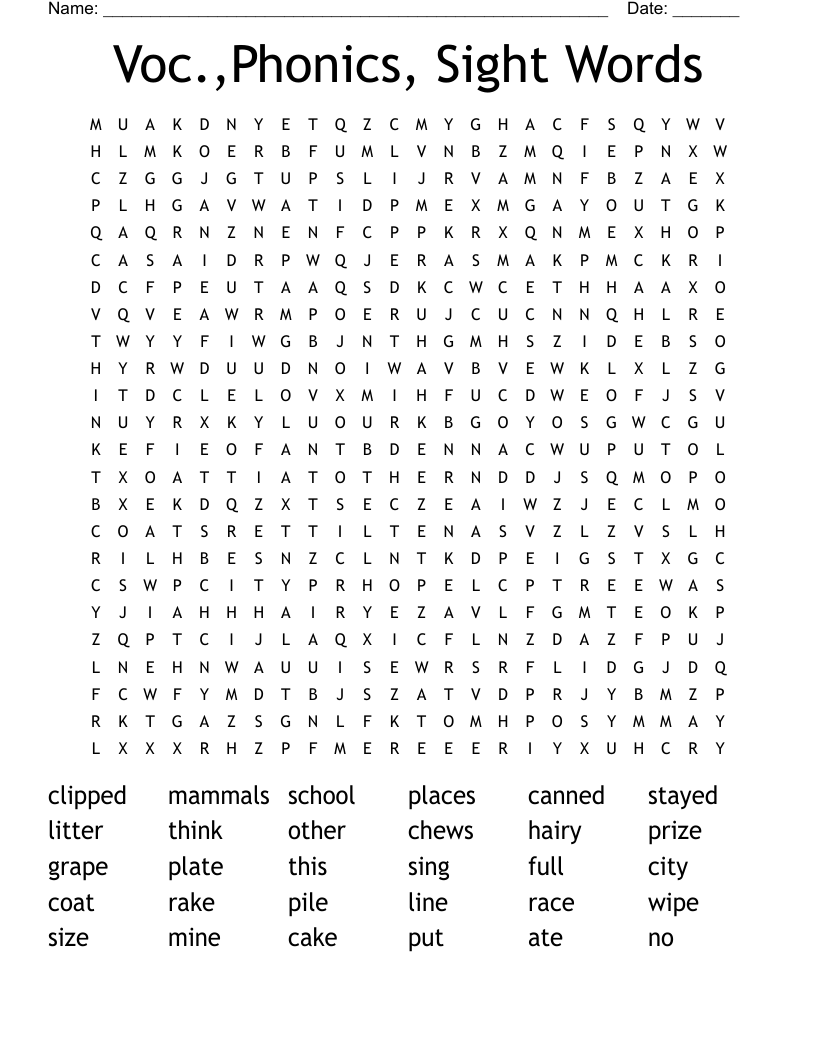 Voc.,Phonics, Sight Words Word Search