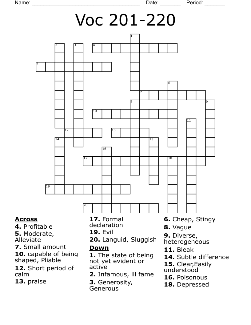 Voc 201-220  Crossword