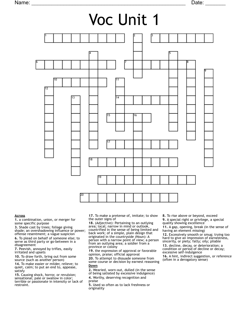 Voc Unit 1 Crossword