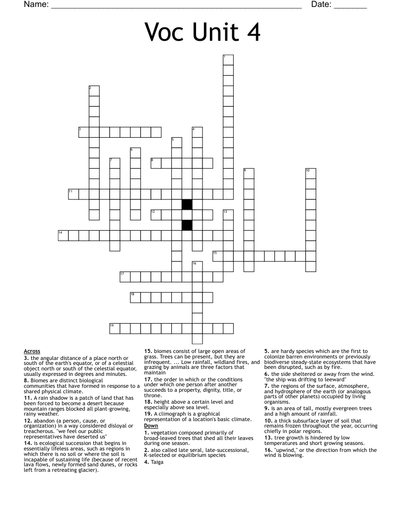 Voc Unit 4 Crossword