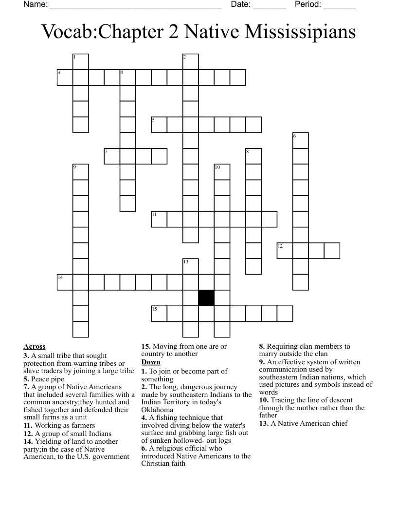 Vocab:Chapter 2 Native Mississipians Crossword