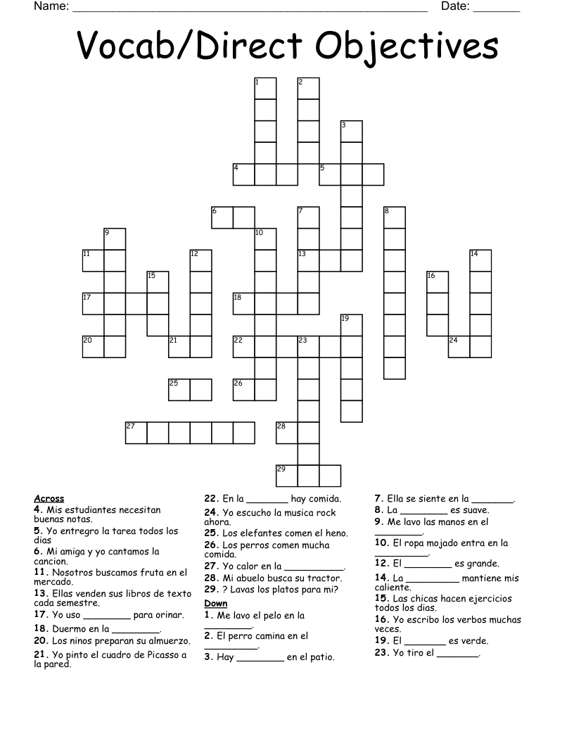 Vocab/Direct Objectives  Crossword