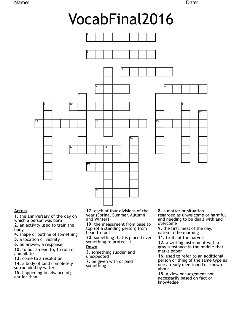 VocabFinal2016 Crossword