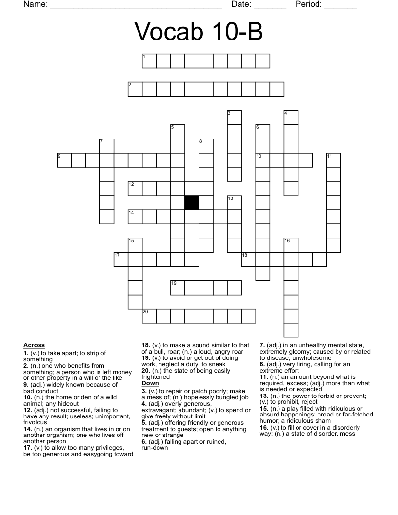 Vocab 10-B Crossword