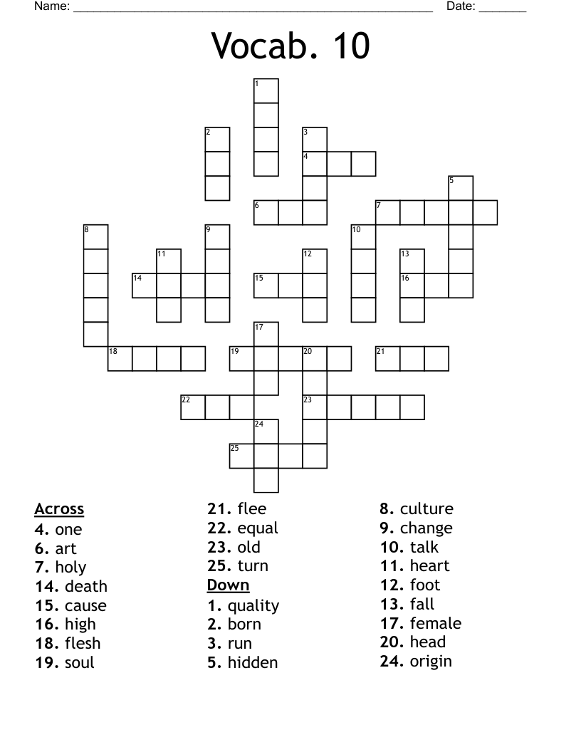Vocab. 10 Crossword