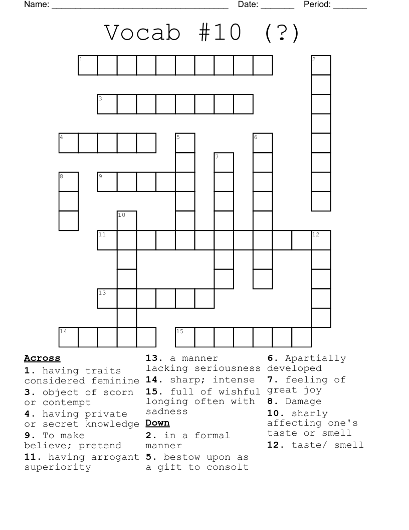 Vocab #10 (?) Crossword