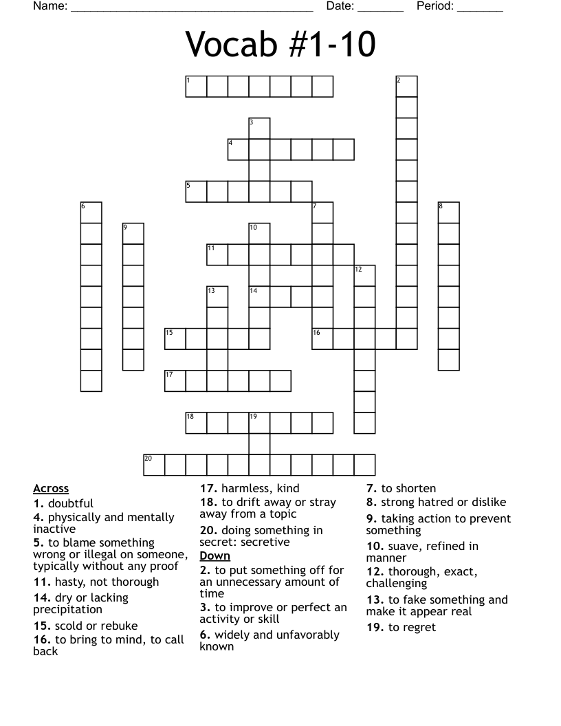 Vocab #1-10 Crossword