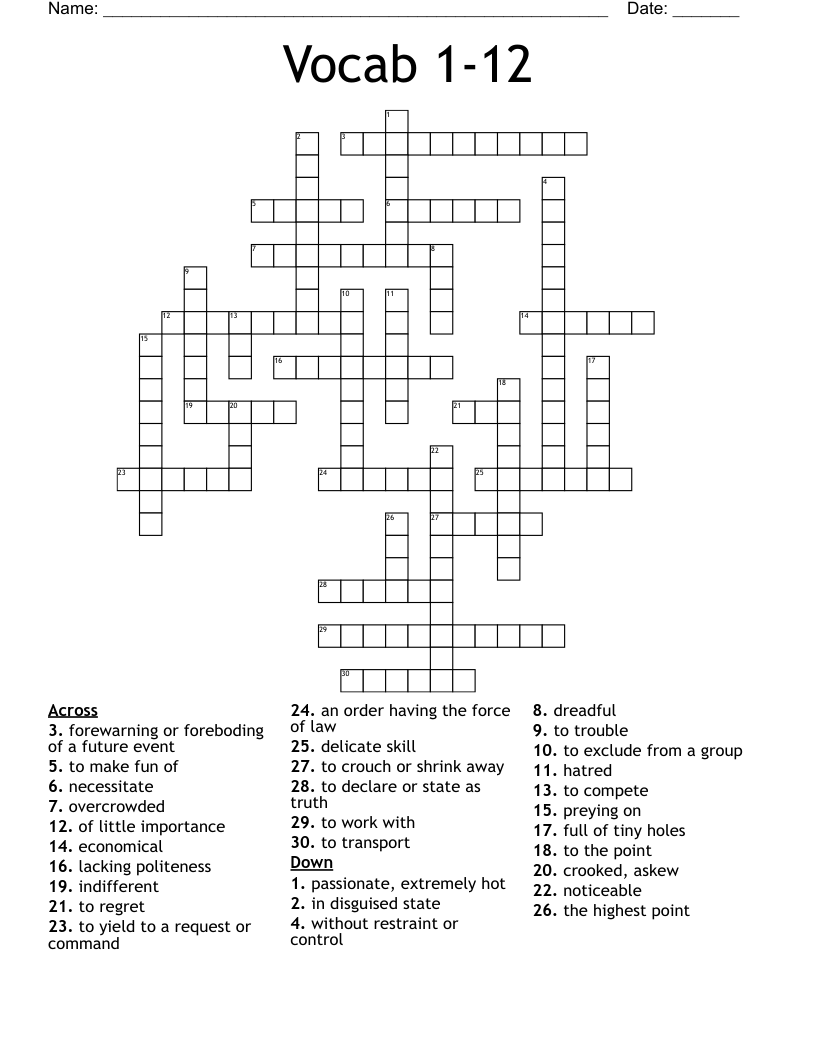 Vocab 1-12 Crossword