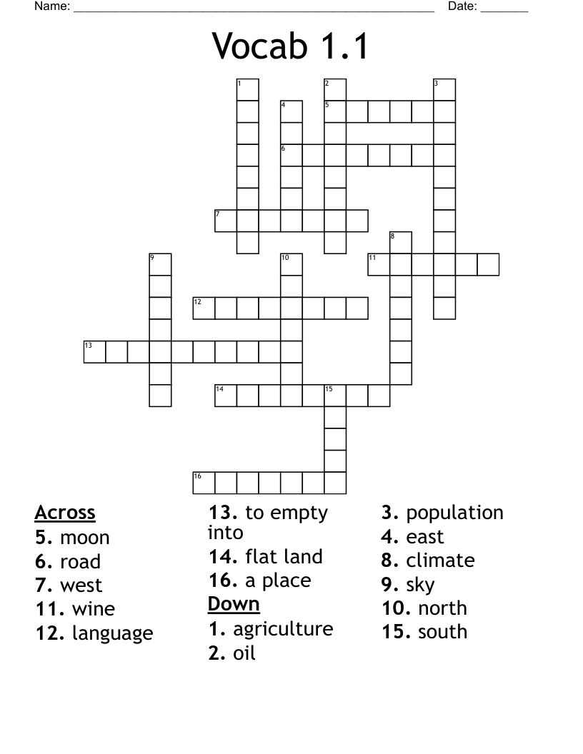 Vocab 1.1 Crossword
