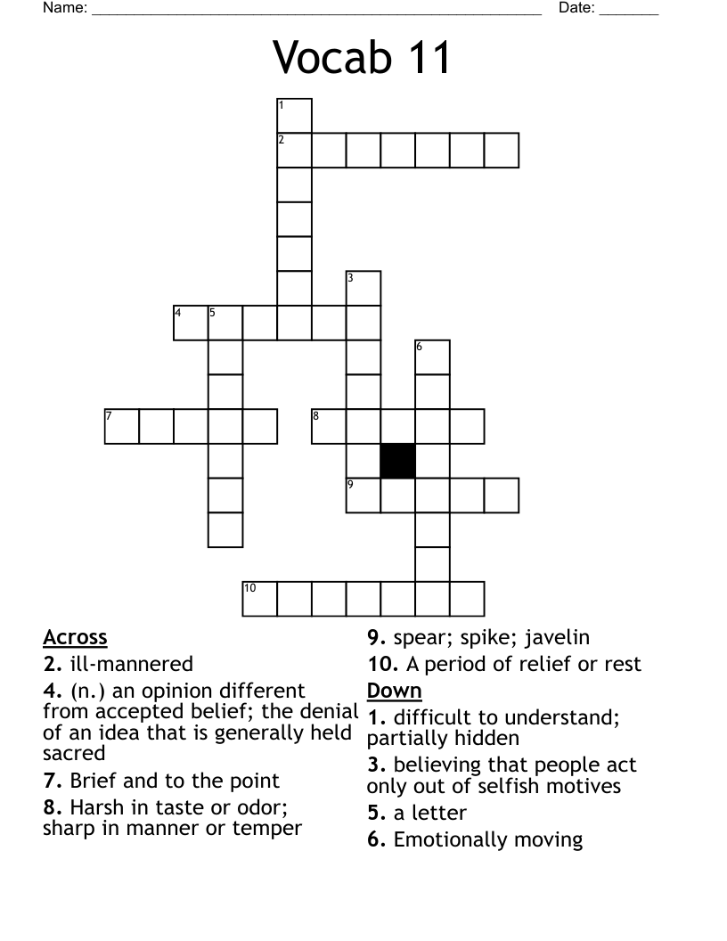 Vocab 11 Crossword