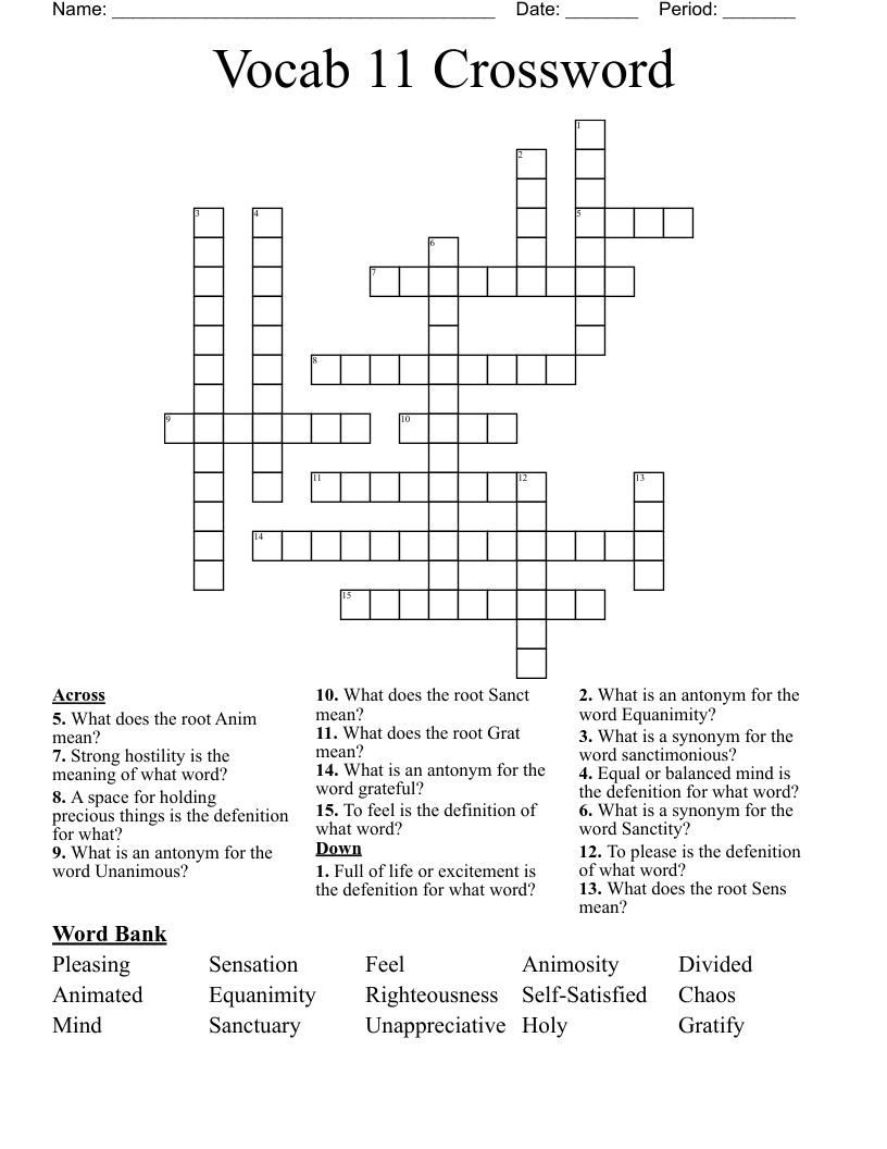 Vocab 11 Crossword