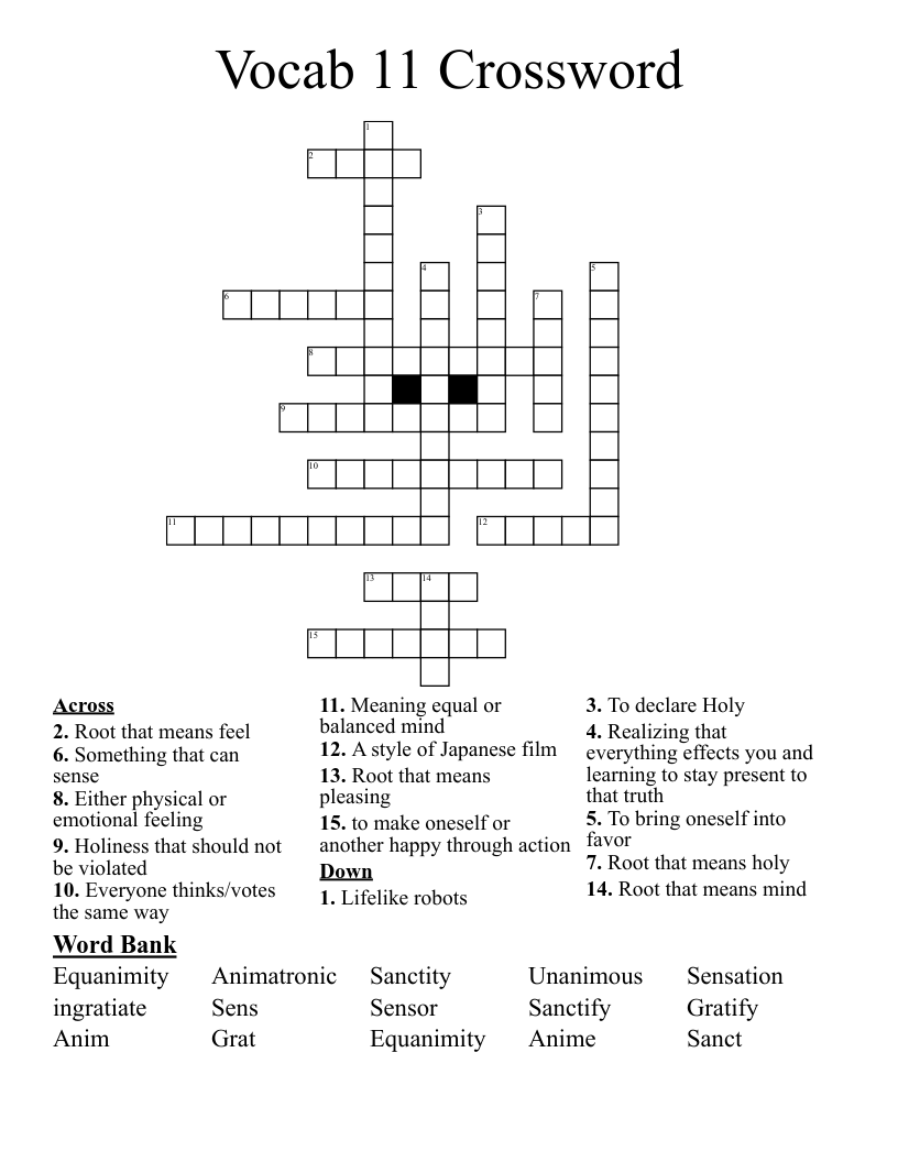 Vocab 11 Crossword
