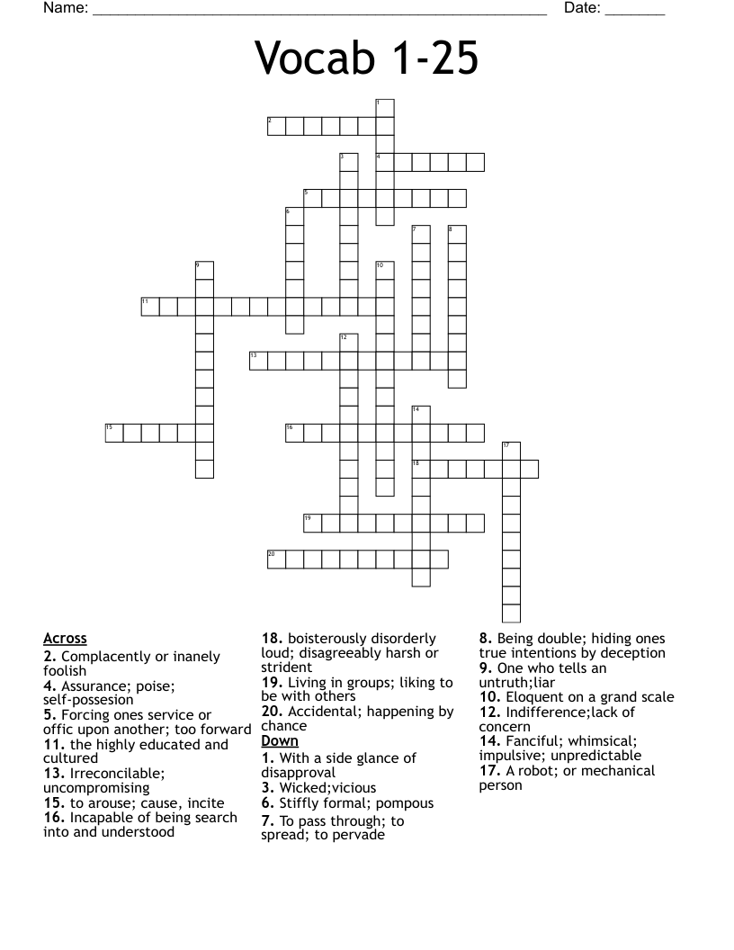 Vocab 1-25 Crossword