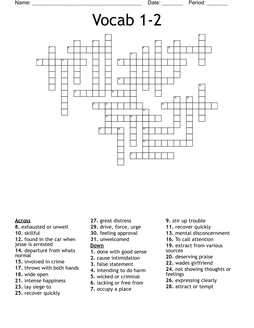 Vocab 1-2 Crossword