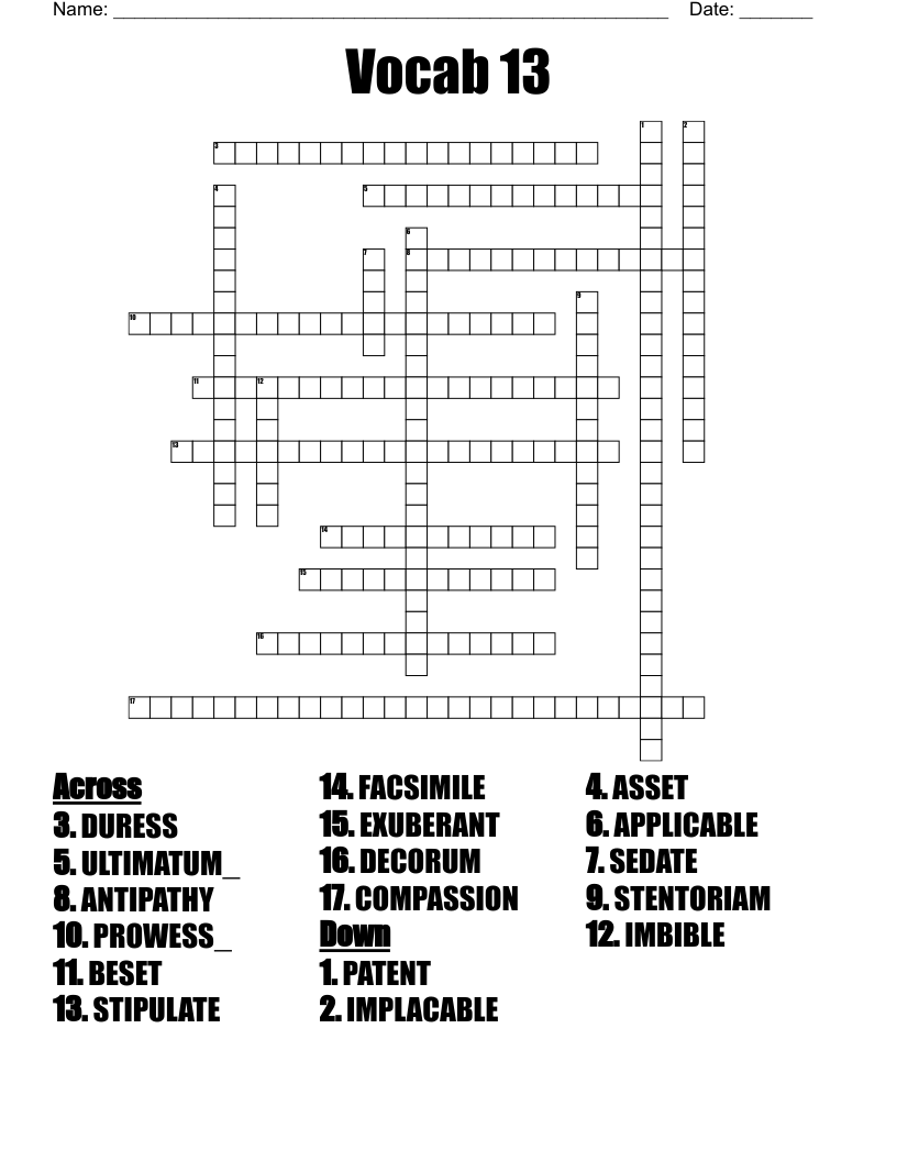 Vocab 13 Crossword