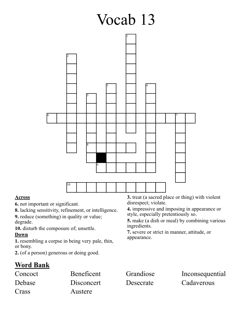 Vocab 13 Crossword