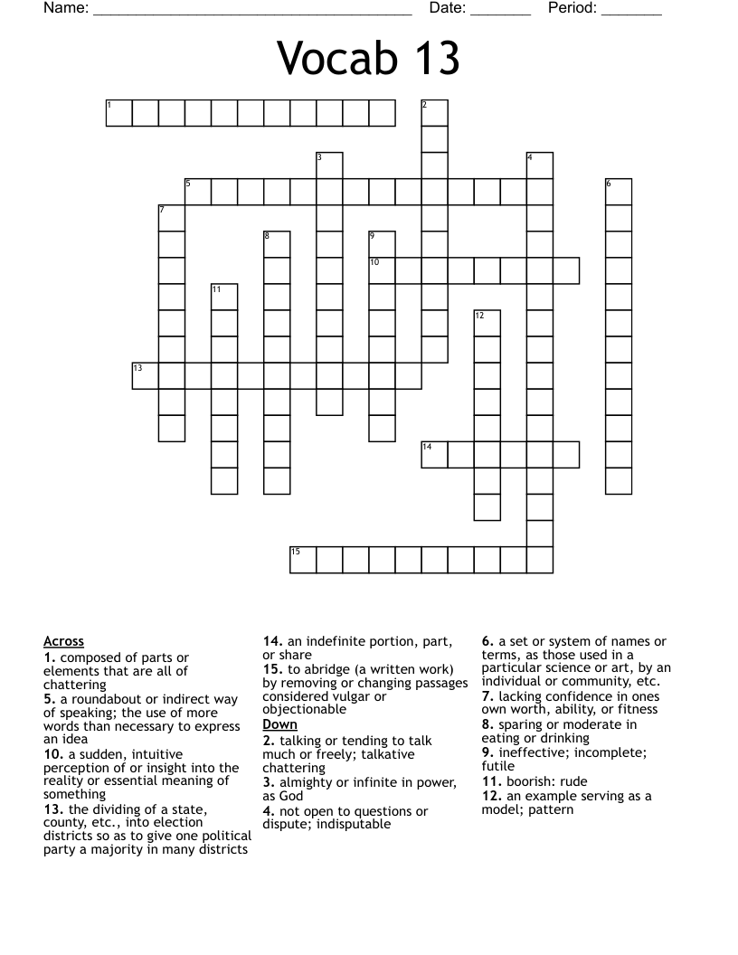Vocab 13 Crossword