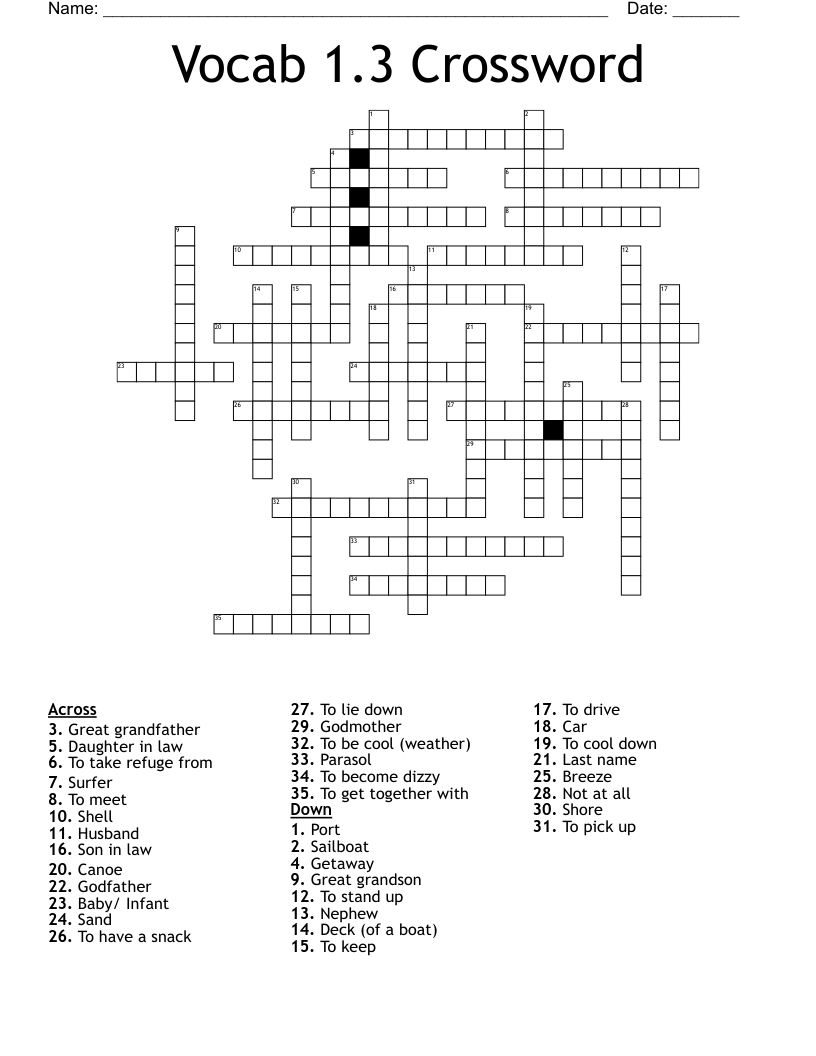 Vocab 1.3 Crossword