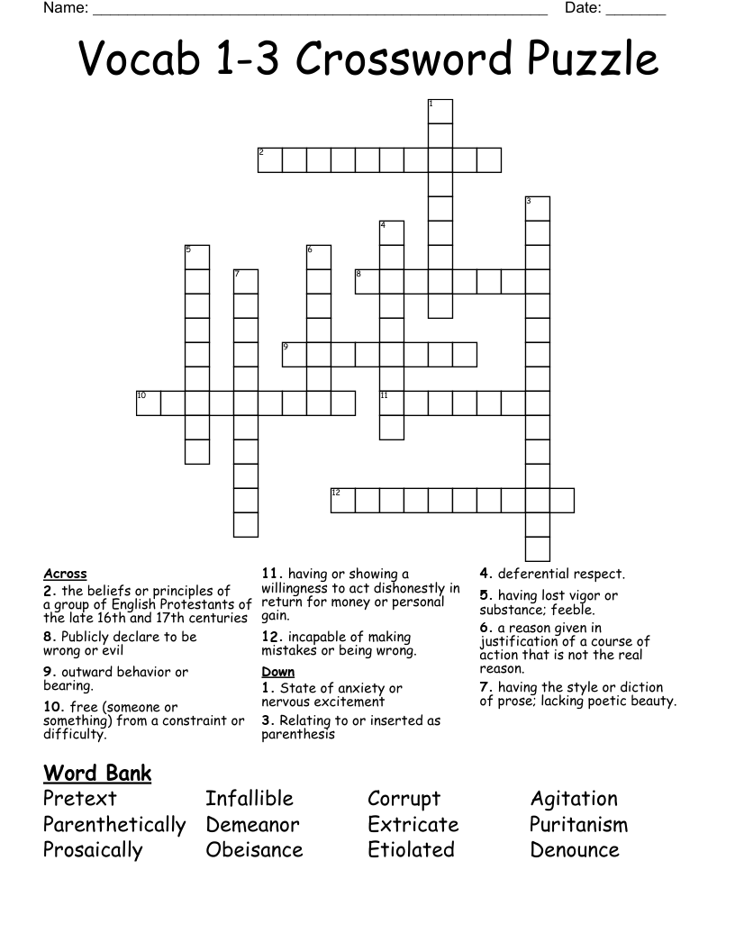 Vocab 1-3 Crossword Puzzle