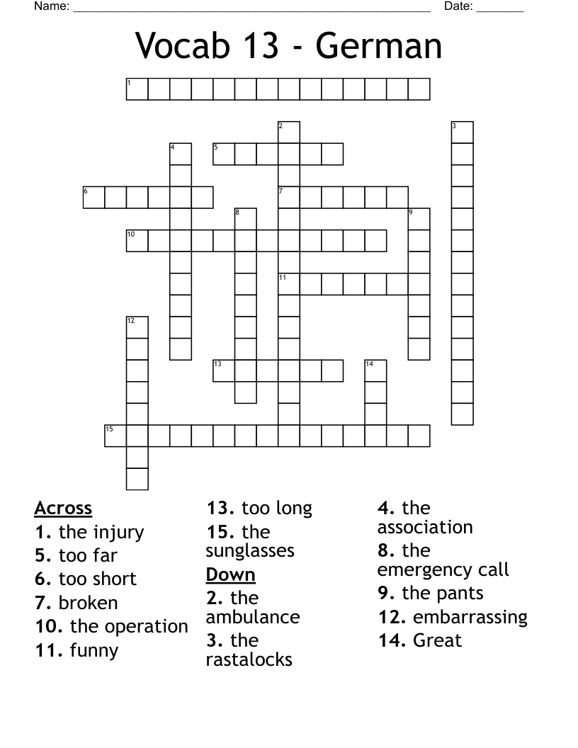 Vocab 13 - German Crossword
