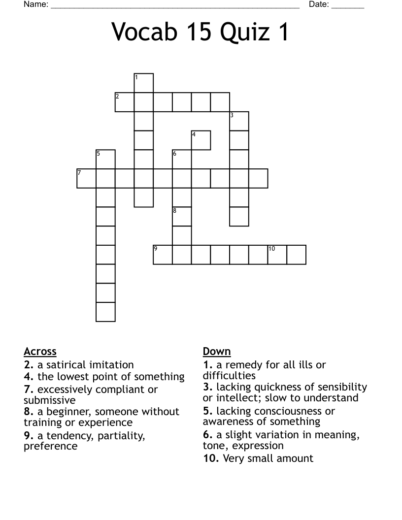 Vocab 15 Quiz 1 Crossword