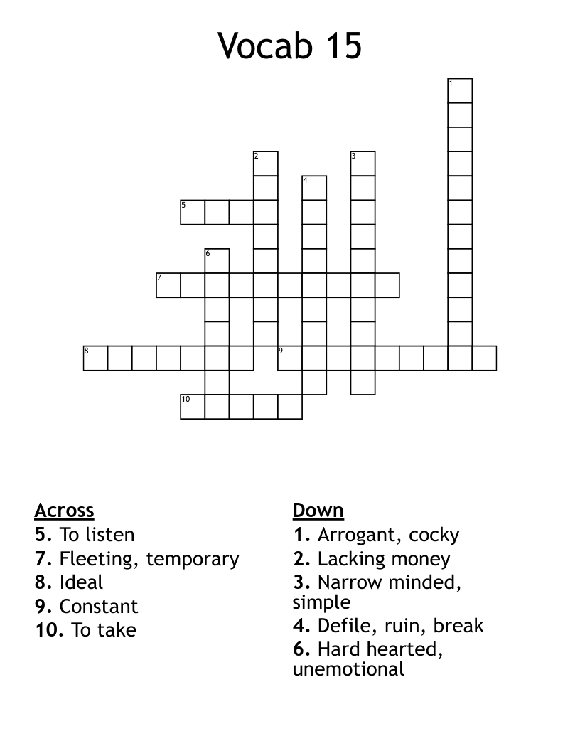 Vocab 15  Crossword