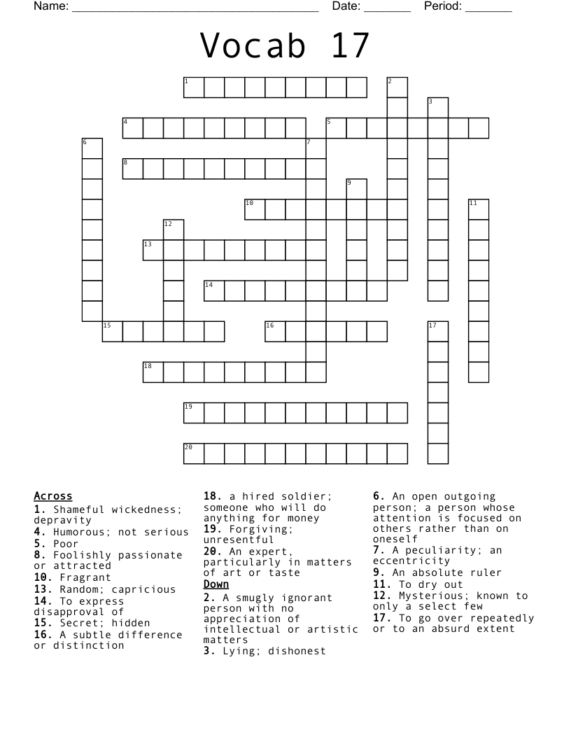 Vocab 17 Crossword