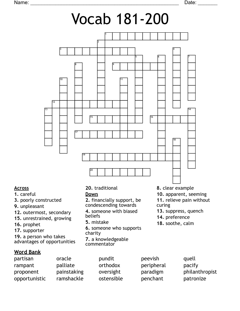Vocab 181-200 Crossword