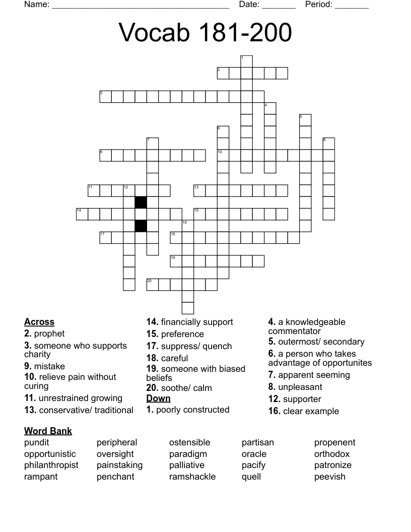 Vocab 181-200 Crossword