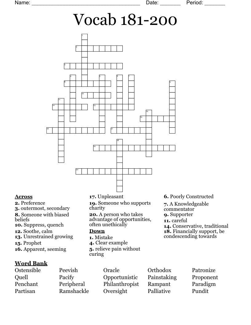 Vocab 181-200  Crossword