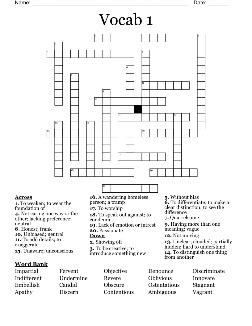 Vocab 1 Crossword