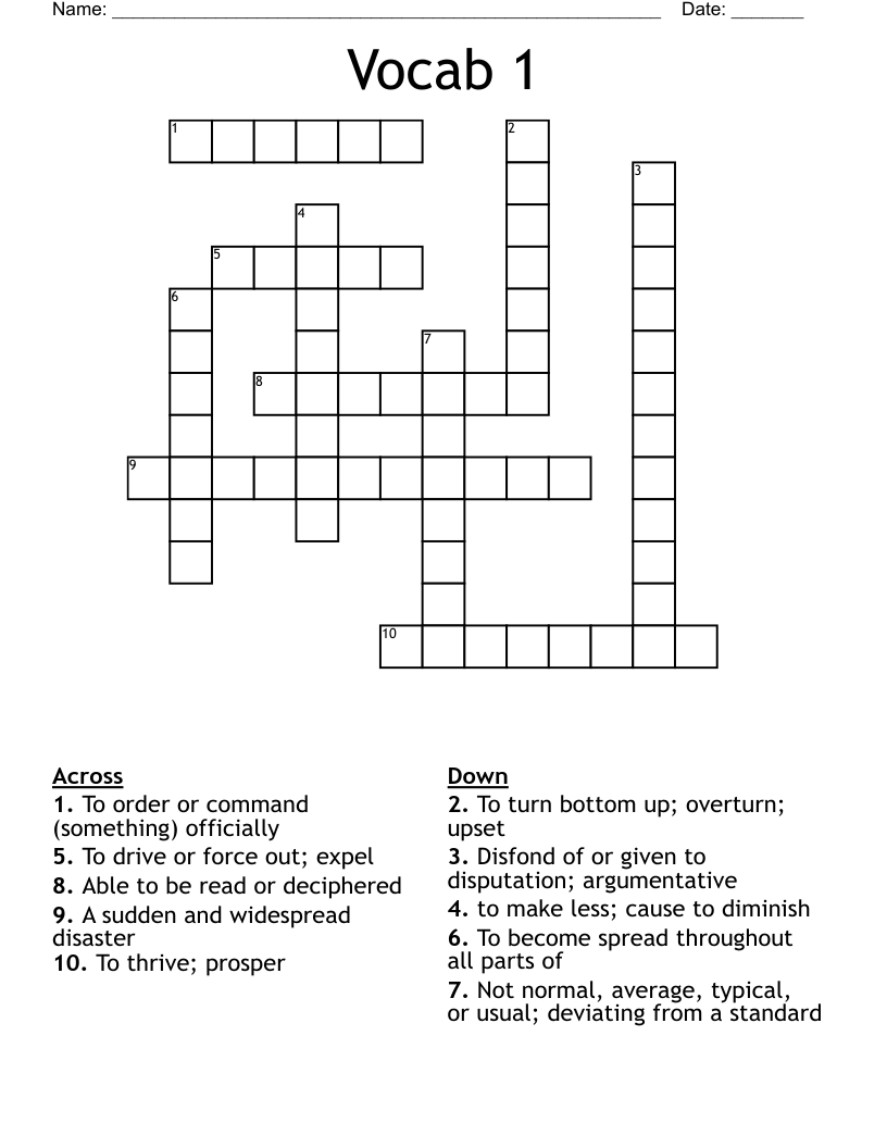 Vocab 1 Crossword