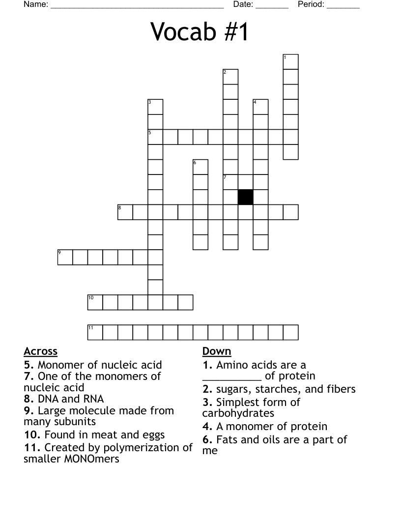 Vocab #1 Crossword