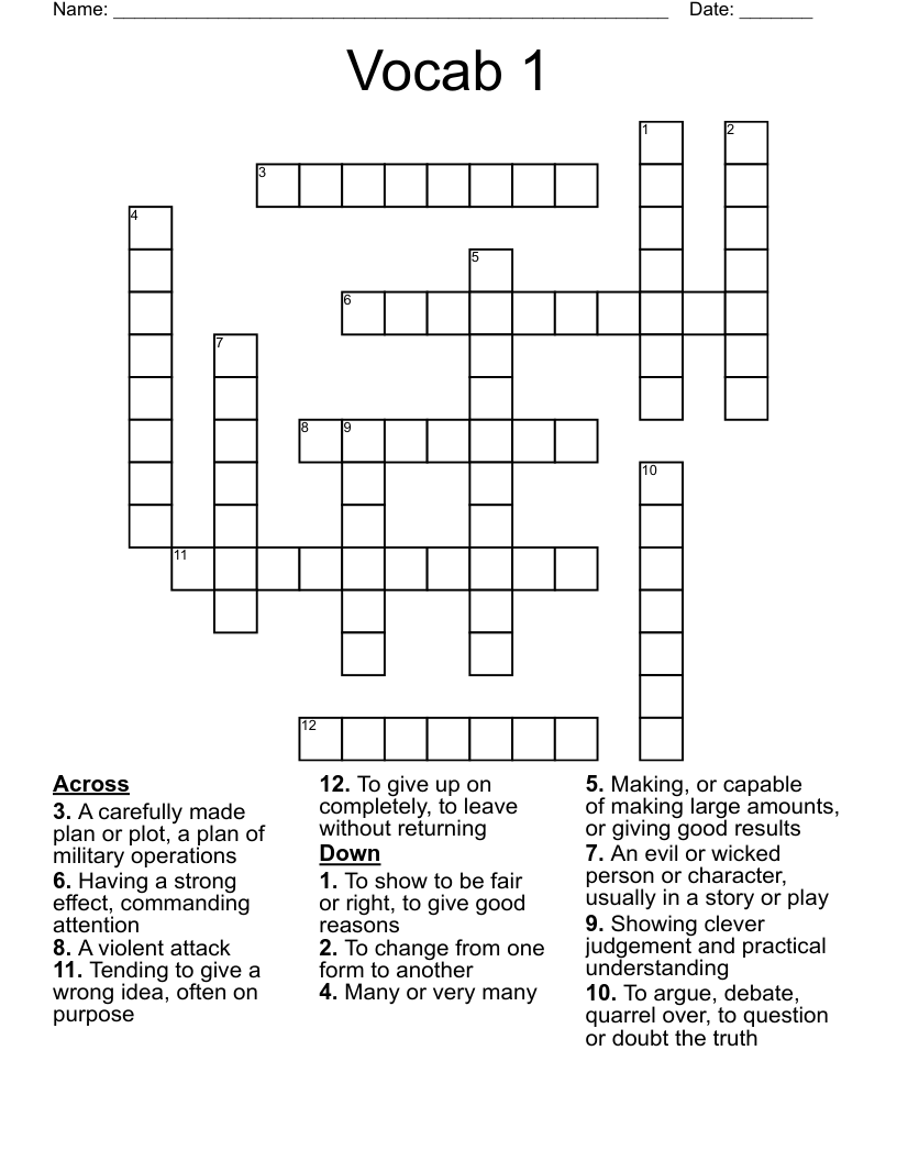 Vocab 1 Crossword