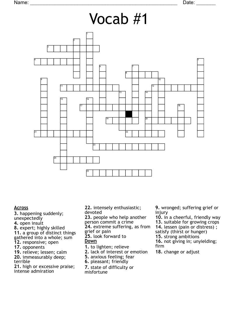 Vocab #1 Crossword