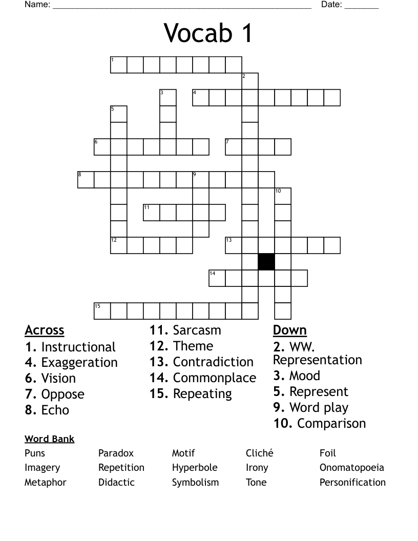 Vocab 1 Crossword