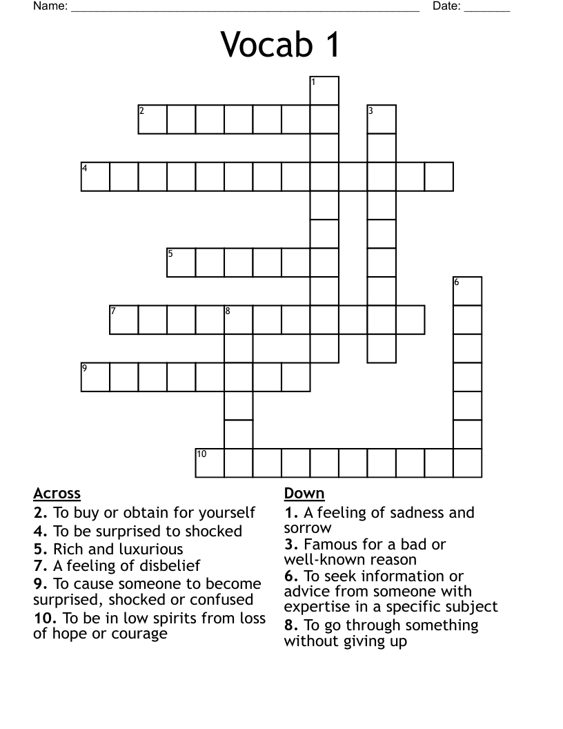 Vocab 1 Crossword