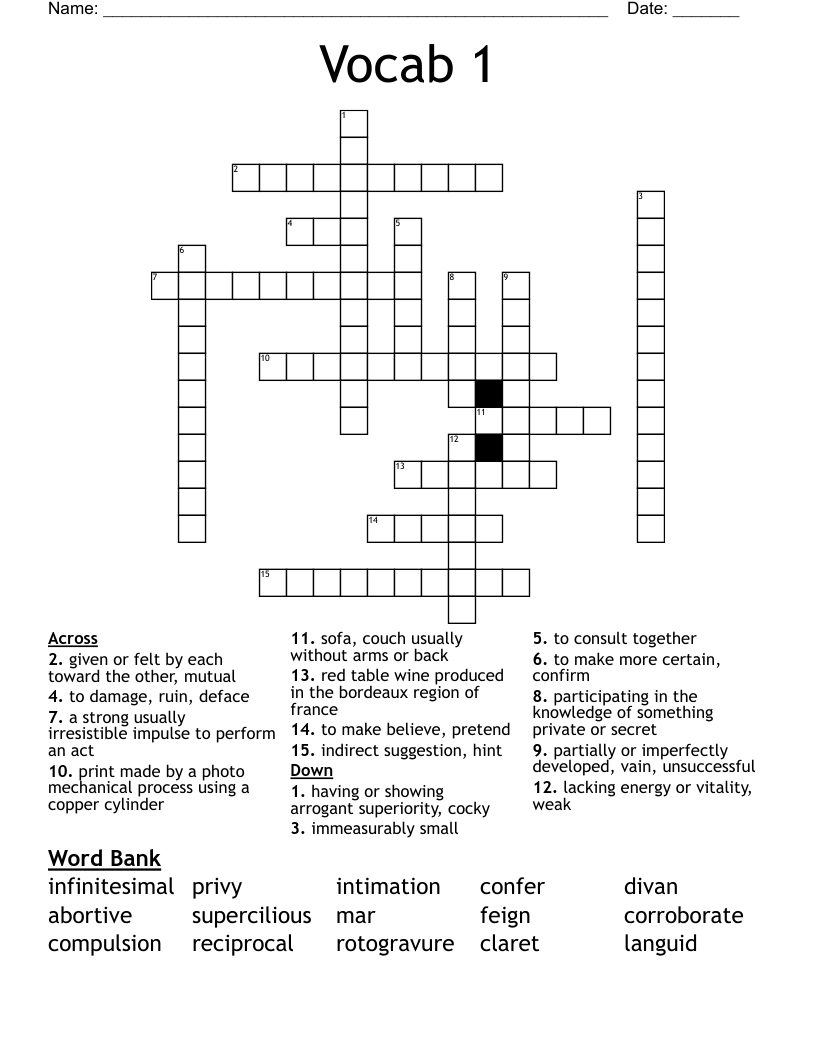 Vocab 1 Crossword