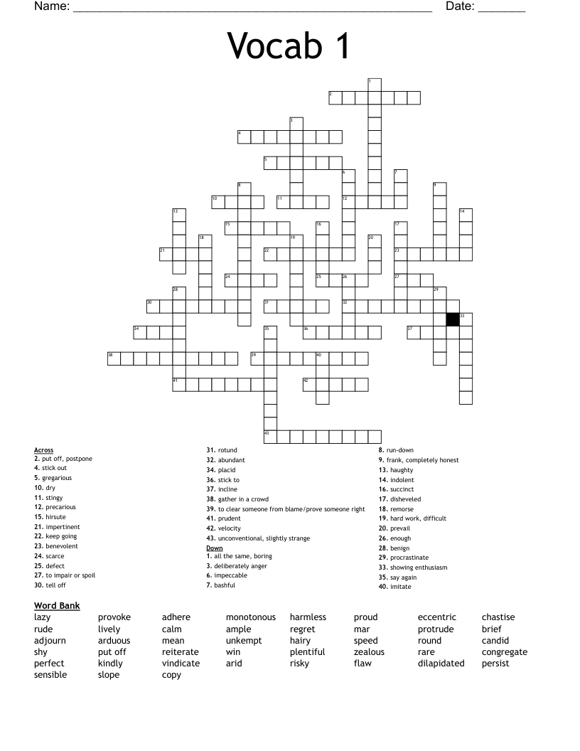 Vocab 1 Crossword