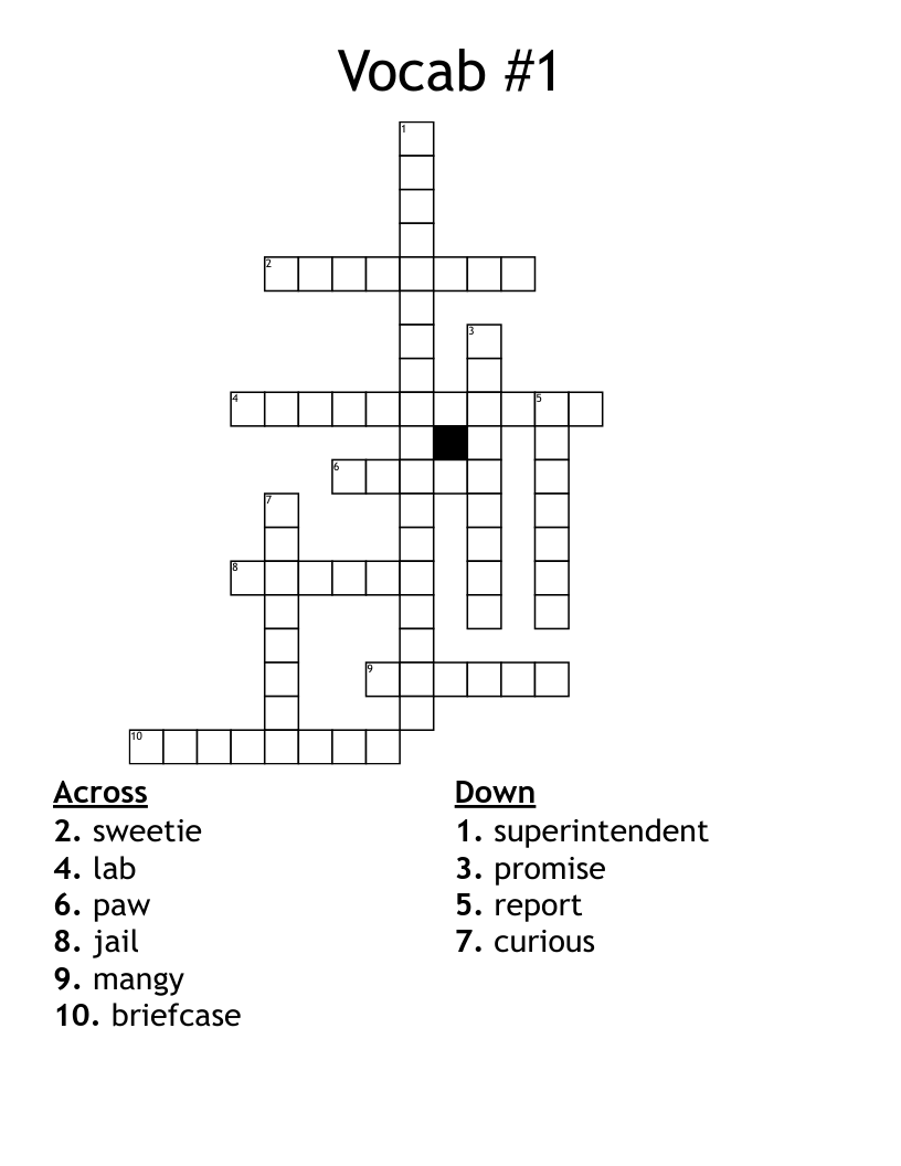 Vocab #1 Crossword