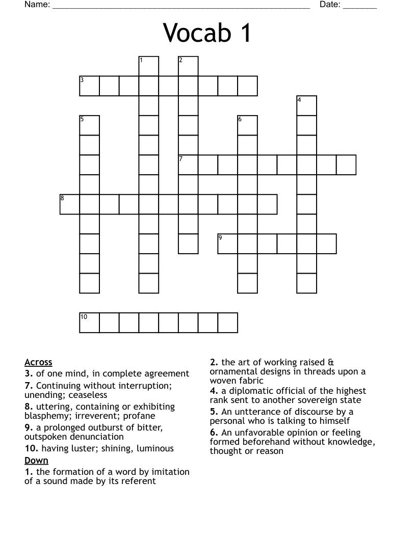 Vocab 1 Crossword