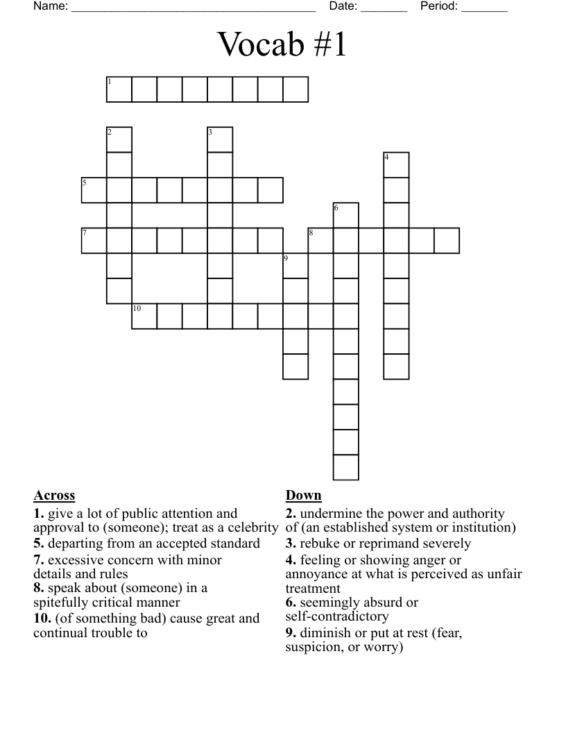 Vocab #1 Crossword