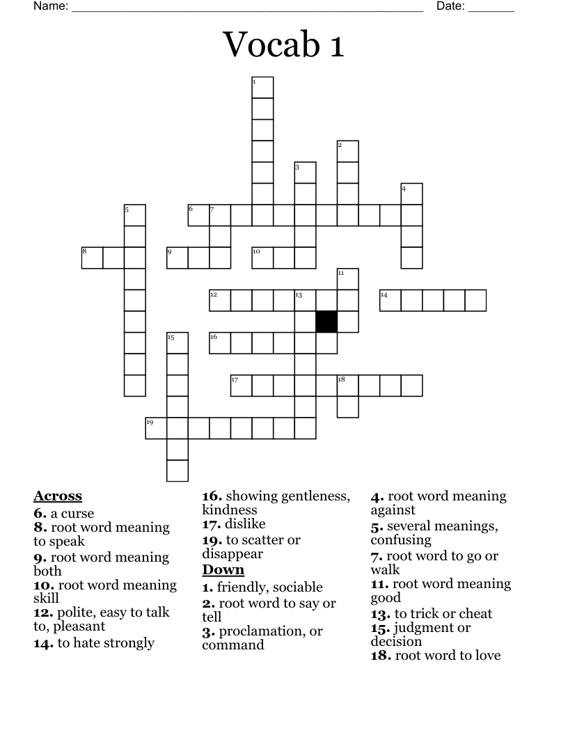 Vocab 1 Crossword