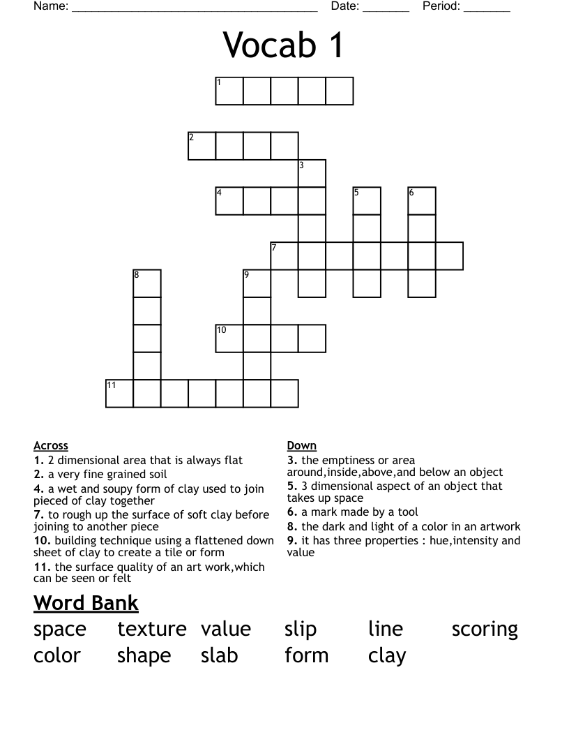 Vocab 1 Crossword