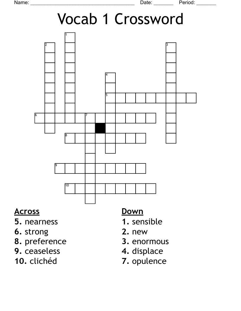 Vocab 1 Crossword