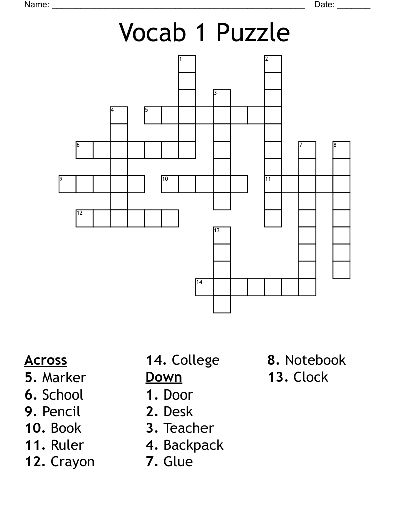 Vocab 1 Puzzle Crossword