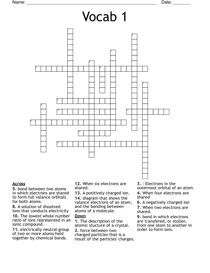 Vocab 1  Crossword
