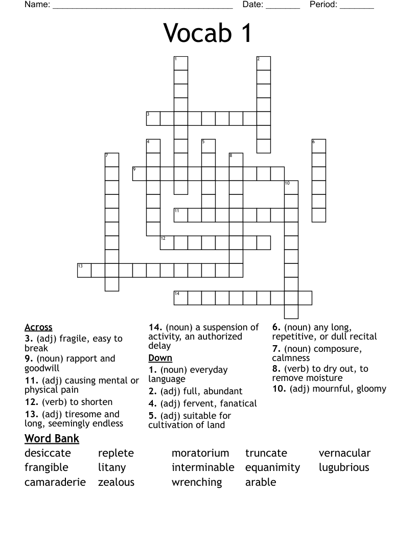 Vocab 1  Crossword