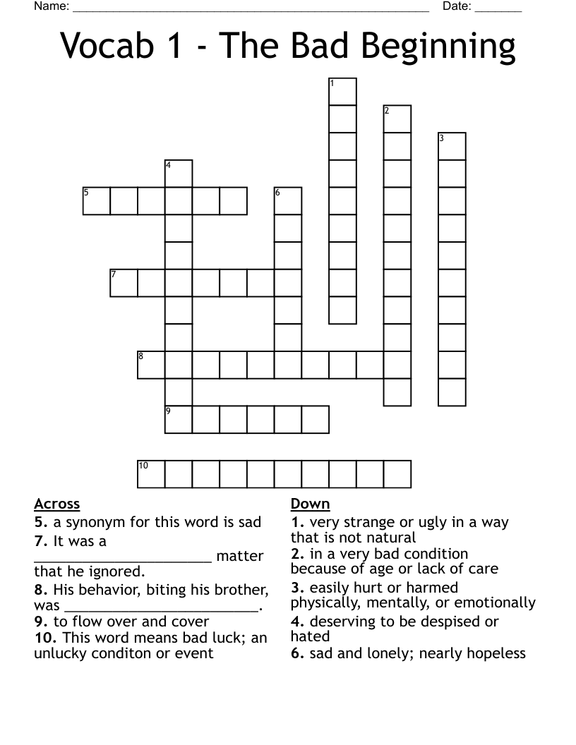 Vocab 1 - The Bad Beginning Crossword
