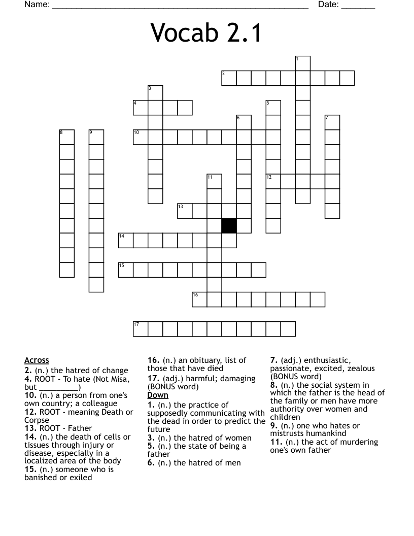 Vocab 2.1 Crossword